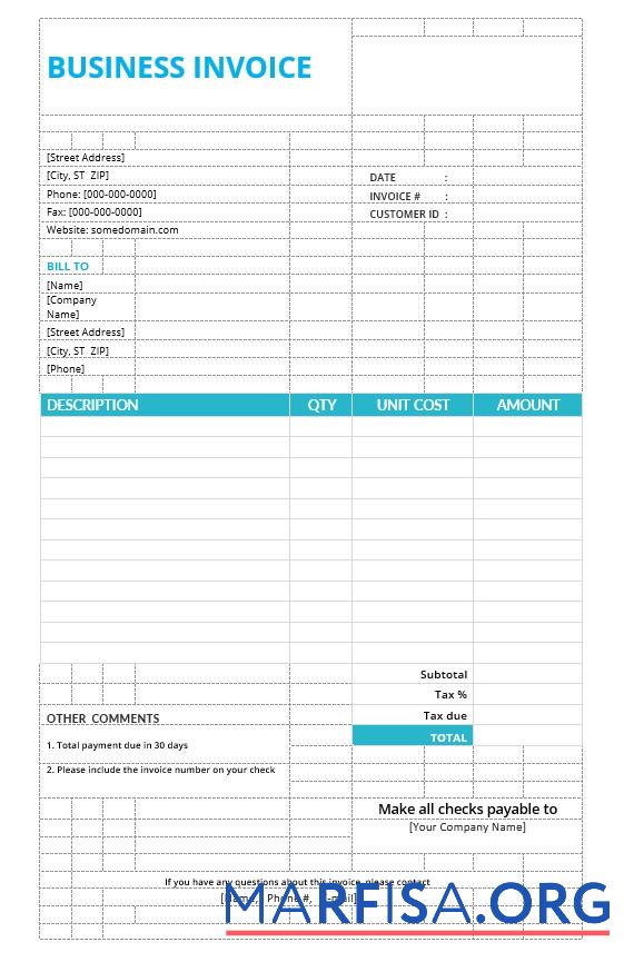 Downloadable Basic Business Invoice Template